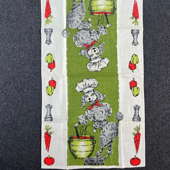 •Mid-Century Anthropomorphic Poodle Chef Linen Tea Towel NWT• - Picture 4 of 6